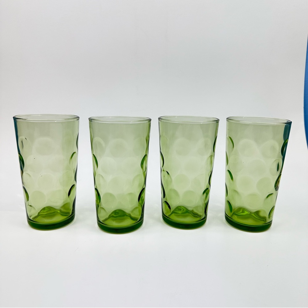 Vintage Hazel Atlas CCC El Dorado Dot Juice Glasses Avocado Green - Set of 4